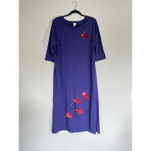 Red Hat Society Maxi Dress Size M Purple Cotton Blend Shoulder Pads Bling VTG